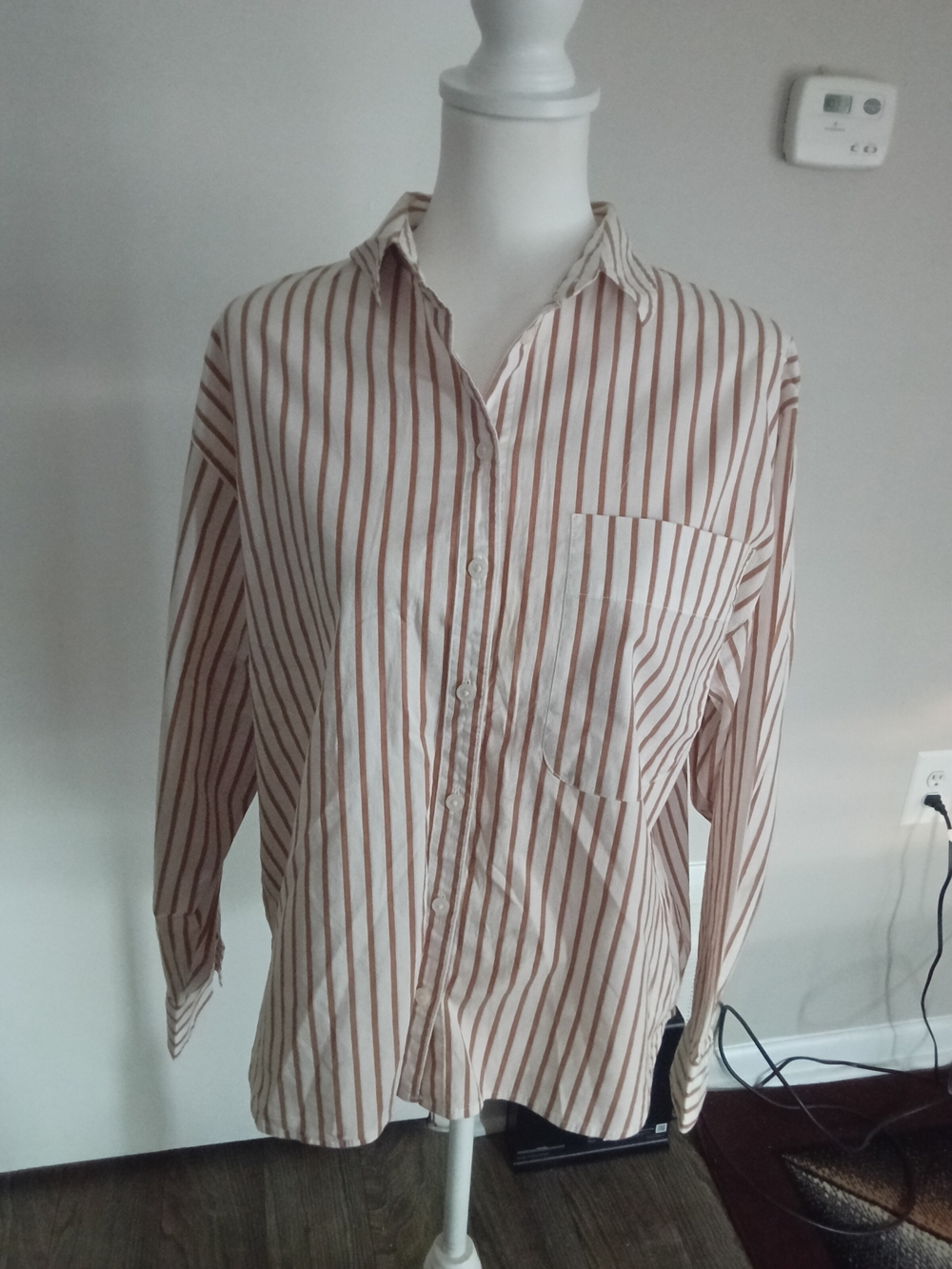 a new day White and Brown Vertical Stripe Button-Down Shirt